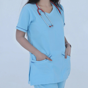 Juego de uniformes de enfermería con tuberías de contraste para mujer/traje médico unisex antiarrugas con cuello en V/juego de uniformes personalizados de alta calidad - Product Image 6