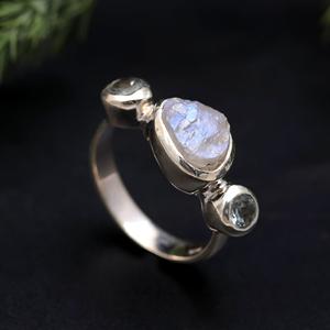 925พลอยมูนสโตนสีรุ้งธรรมชาติสวยแหวนเงินสเตอร์ลิงเครื่องประดับทำด้วยมือดีไซน์ลายตาเพื่อเป็นของขวัญที่น่าเหลือเชื่อสำหรับเธอ - Product Image 3