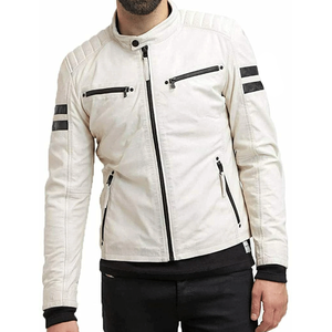 Men's Biker Style Pure White Genuine Lambskin Leather Racing Motorbike Jacket With Inside Protections Motorcycle Jacket For Men - Product Image 1