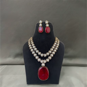 Conjunto de collar de Polki de diseñador de lujo chapado en oro con pendientes joyería nupcial para celebración de boda y fiesta - Product Image 1