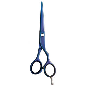 Ciseaux de cheveux de coiffeur enduits de couleur bleue 5.5 pouces fabriqués en acier allemand ciseaux de coupe de cheveux avec repose-doigt réglable - Product Image 6