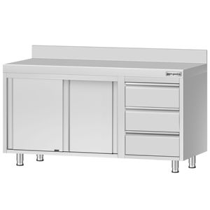 Armario de suelo de acero inoxidable ECO - 1400x700mm - con puertas correderas, 3 cajones a la derecha y encimera - Product Image 5