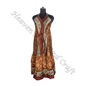 SD023 femmes été Boho Hippie Vintage soie licou robe recyclé Saree longue robe de soirée pour les filles - Product Image 1