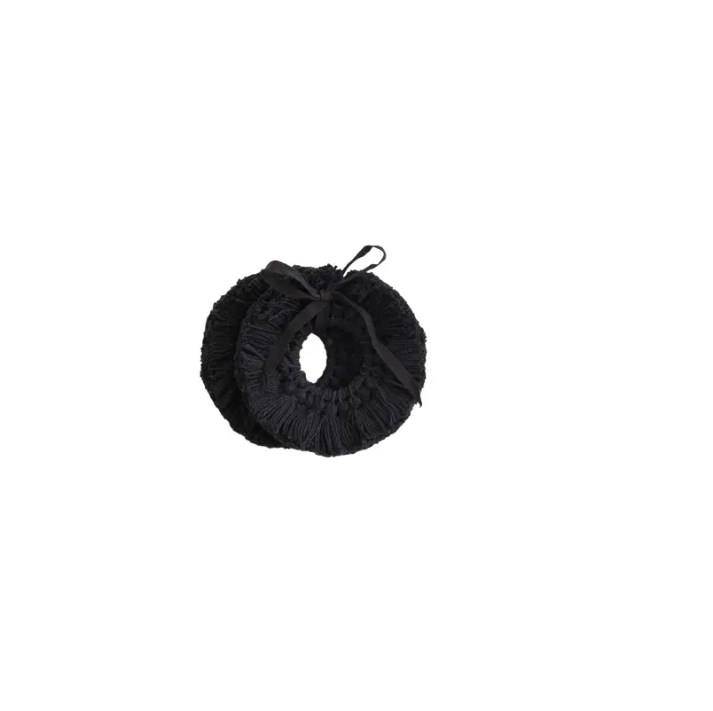 Zwart Gekleurd Textiel Macrame Servet Ring Met Kwast En Parel Voor Bruiloft Kerstvakantie Feest Eettafel