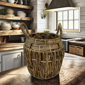 ตะกร้าเก็บของทรงกลมทำจากผักตบชวา หรูหรา เป็นมิตรกับสิ่งแวดล้อม ใช้ได้หลากหลาย ขนาด S - Product Image 5