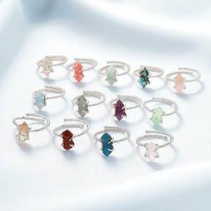 925 argent Sterling clair Quartz hexagone Point Original pierre précieuse torsadé réglable bande broche réglage anneau en vrac en gros - Product Image 2