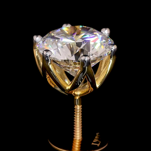 ต่างหูเพชรเม็ดเดี่ยวสีทอง14K พร้อมการตั้งค่าหกง่าม - Product Image 4