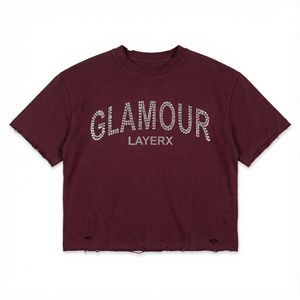 เสื้อยืดผู้ชายผ้ากำมะหยี่เนื้อหนัก 240gsm ผ้าฝ้ายแท้ 100% ตกแต่งด้วยคริสตัลและเพชรแบบฮอตฟิกซ์ สไตล์วินเทจทรงหลวม Y2K สตรีทแวร์ รับผลิตแบบ OEM - Product Image 1