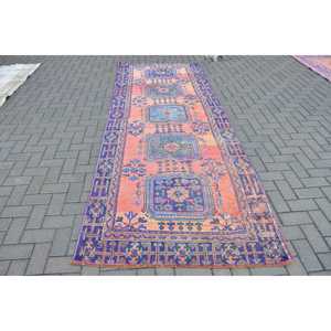 พรมวินเทจ ขนาด 4.1x11.1 ฟุต พรมตุรกี สีแดงน้ำเงินลายจุด พรมขนสัตว์ - Product Image 1