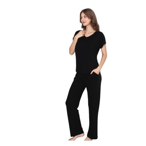 Conjunto de Pijama de Punto de Viscosa para Mujer, Primavera-Verano, Cómodo para Estar en Casa, Ropa de Dormir, Camisón Capri, Túnica Corta, Suave y Transpirable - Product Image 1