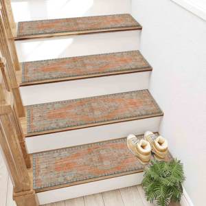 Orange Ethnic Step Rug, Bohemian Printed Rug, Modern Entry Rug - Product Image 2