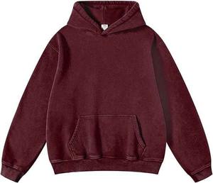 Sweat à capuche à manches longues pour homme, noir uni, délavé à l'acide, effet vintage usé, doublure polaire, en coton, OEM Basics - Product Image 1