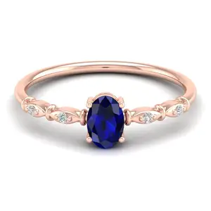 Exquisite Moissanite and Blue Sapphire Gemstone Rings in 14K Rose Gold Women Engagement Promise Ring Anniversary Gift