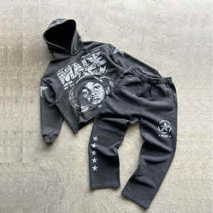 Survêtement en éponge française 100% coton personnalisé Ensemble sweat à capuche délavé à l'acide pour hommes de taille XL - Product Image 2