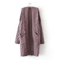 Cardigan décontracté d'hiver pour femme, longueur standard, style ample et décontracté, avec poches, pull chaud avec broderie