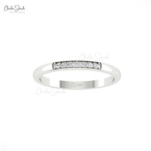 Bague en or fin 14k avec pavé naturel de 1.2mm serti de diamants blancs fabriqués à la main bague de mariage en grappe approvisionnement en gros - Product Image 2