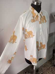 Camisa Formal de Uso Diario para Hombre, Camisa de Algodón Puro 100% con Estampado de Bloque de Mano, Diseño de Secado Rápido y Sostenible, Cierre de Botón Cubierto - Product Image 2