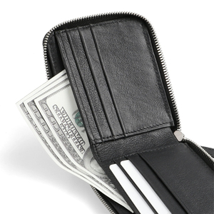 Porte-cartes court multifonctionnel Vente en gros de haute qualité Hommes RFID Blocage Logo personnalisé Bifold Zipper Portefeuilles en cuir véritable - Product Image 4