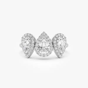Bague de fiançailles en or 14 carats avec diamant de laboratoire en forme de poire, serti halo, brillant et fait main, 1,90 ct E-F VS, pour usage quotidien, bijou raffiné, cadeau - Product Image 1