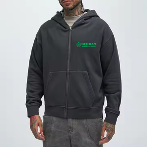 Sweat à capuche personnalisé avec broderie appliquée effet vieilli, délavage à la pierre, coupe classique, double capuche zippée, unisexe, 100% coton - Product Image 6