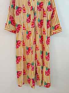 Robe d'été longue à col en V, manches longues, imprimé floral, 100% coton |   Vêtements de fête décontractés légers et respirants - Product Image 4