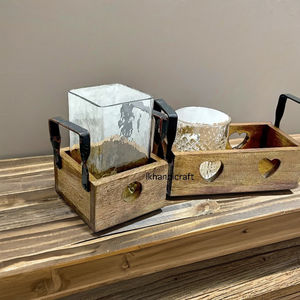 Elegant Rustic Farmhouse Hurricane Wood <b>Candle</b> Holder Square <b>Shape</b> Wrought Iron Handle Handmade Home Decoration for - Product Image 6