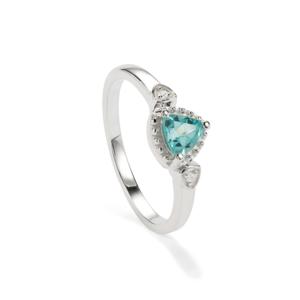 Bague en apatite bleue de Madagascar 0,50 ct avec zircon blanc, argent sterling plaqué rhodium, bijoux fins - Product Image 1