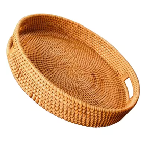 Plateau en rotin naturel écologique fait à la main avec un design floral classique décor de rangement à la maison panier en osier pour servir des fruits comme artisanat - Product Image 6