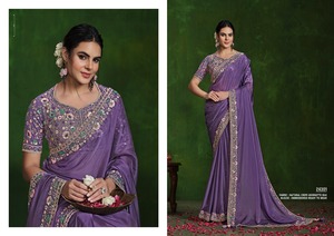 Hermoso vestido Última colección Blusa Sari de seda Habotai de alta calidad con Secuencia y trabajo bordado Exportador mundial - Product Image 6