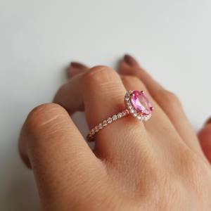 Anillo Solitario de Diamantes y Zafiro Rosa de Alta Calidad en Oro de 14k, Unisex, con Engaste de Garras, Romántico, Certificado, para Boda y Fiesta, Venta al Por Mayor - Product Image 2