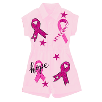 2025 nouveau été coton jupe ensemble forte sensibilisation au Cancer du sein en gros vêtements rose ruban conception paillettes soutient les femmes