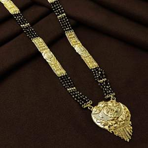 Mangalsutra largo micro indio chapado en oro de 24 quilates al por mayor para mujeres casadas, Mangalsutra étnico, uso diario, acabado dorado, Mangalsutra - Product Image 1