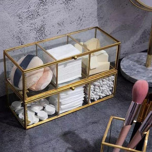 Organizador de maquillaje Vintage, 5 compartimentos de vidrio para brochas de maquillaje, lápices labiales de Perfume, esmalte de uñas, soporte de maquillaje, estuche con acabado dorado - Product Image 6