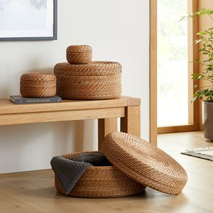 Modern Weave Rattan Round <b>Lidded</b> <b>Baskets</b> Westelm | Lovely Storage <b>Basket</b> for Livingroom Bedroom Elegant Decoration - Product Image 1