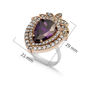 แหวนรูปสตรอเบอร์รี่หินอเมทิสต์ CZ เครื่องประดับตุรกีออตโตมันเครื่องประดับเงินแท้แบบแฮนด์เมดขายส่ง - Product Image 2