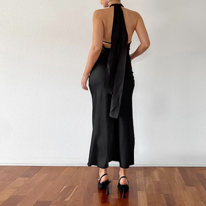 2025 OEM personalizado nuevo francés elegante champán vestido Maxi noche mujeres vestido de lujo largo Sexy espalda descubierta sin mangas Halter vestido - Product Image 6