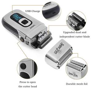 Afeitadora Eléctrica Plateada para Hombre, Máquina de Afeitar Inalámbrica USB con Recortador Desplegable para Cara, Cabeza Calva y Barba - Product Image 6