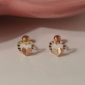 Orecchini da donna alla moda a doppio colore con cuore 14k oro Fine orecchini K-gioielli all'ingrosso graziosi gioielli Piercing romantici fantastici - Product Image 3