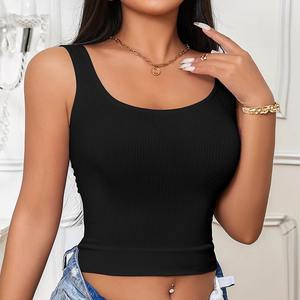 Femmes été décontracté sans manches haut court couleur unie côtelé Invisible sangle réservoir dos nu Cami Design pour grande taille - Product Image 1
