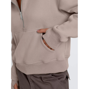 AUTOMET Pull court à capuche en polaire pour femme, collection automne 2026, anti-boulochage, avec demi-fermeture éclair frontale - Product Image 4