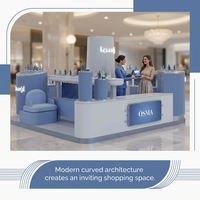 Kiosco de Fragancias Azul Personalizado con Torre de Marca Iluminada y Sofá de Consulta, Set Completo de Lujo para Exhibición de Perfume Oud en Centros Comerciales