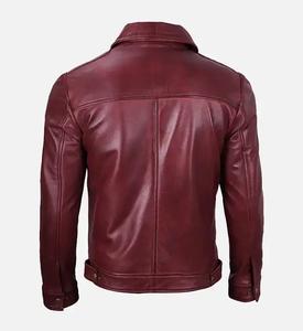 Chaqueta de motorista informal de invierno con cuello levantado para hombre en piel de cordero auténtica granate con cierre de cremallera Tipo de suministro ODM - Product Image 5