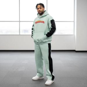 Ensembles de survêtements pour hommes, logo personnalisé, poids lourd, deux pièces, pantalons évasés, imprimés en relief, survêtements oversize, survêtement - Product Image 2