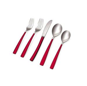 Ensemble de couverts en acier avec manche en résine rouge, disponible dans toutes les couleurs, vaisselle en acier pour mariage et événements - Product Image 1