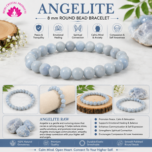 Bracelet en cristal d'angélite naturelle, perles rondes de 8 mm, pour hommes - Calme, communication et paix intérieure, énergie positive - Product Image 3