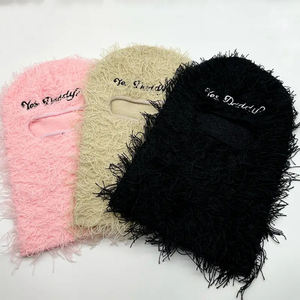 Hip Hop Winter Full Face Ski Mask Fur Furry Fuzzy Grassy Knit Máscara de esquí Pasamontañas desgastado con logotipo personalizado - Product Image 3