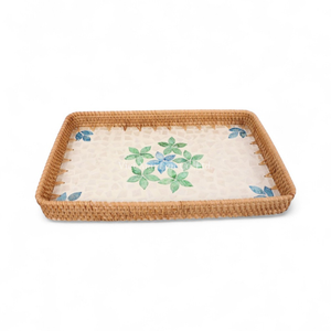 Plateau de service en rotin fait main écologique avec nacre pour la maison, la salle à manger, le service de nourriture et l'affichage sur table - Product Image 2