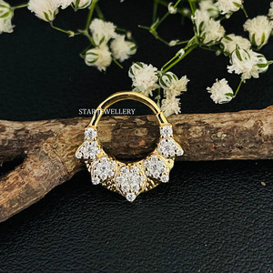 14K Solid Gold Pear Shape Natural <b>Diamond</b> Daith Clicker Fine Jewelry. - Product Image 5