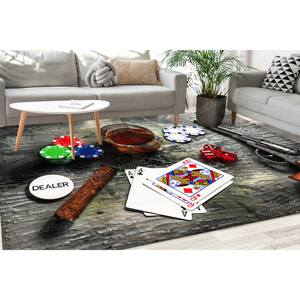 Tapis en laine imprimé patchwork sur le thème du casino - Décoration moderne écologique avec support en latex non tissé pour salle de jeux, man cave et salle à manger - Product Image 5