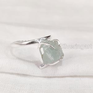 Rough <b>Stone</b> Jewelry Women's <b>Ring</b> Natural Aquamarine Raw Gemstone March Birthstone Prong Band Jewelry 925 Sterling <b>Silver</b> <b>Ring</b> - Product Image 3